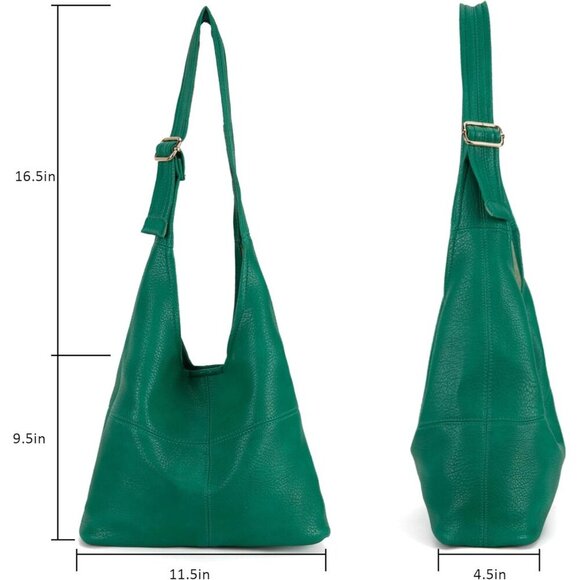 Women Dark Green Imported Vegan Leather Ultra Soft Foldable Shoulder Slouchy Bag - Picture 3 of 6